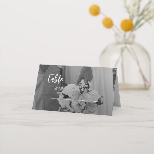 Carte De Placement Mariage Élégant en Noir et Blanc (Devant)