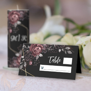 Carte De Placement Mariage Élégant Fleurs Sombres Gothiques Noir