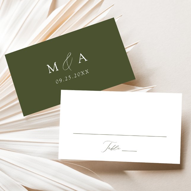 Carte De Placement Mariage élégant moderne écriture vert olive (Créateur téléchargé)