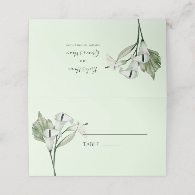 Carte De Placement Mariage Élégant Moderne Fleurs de Calla Blanches  (Extérieur déplié)