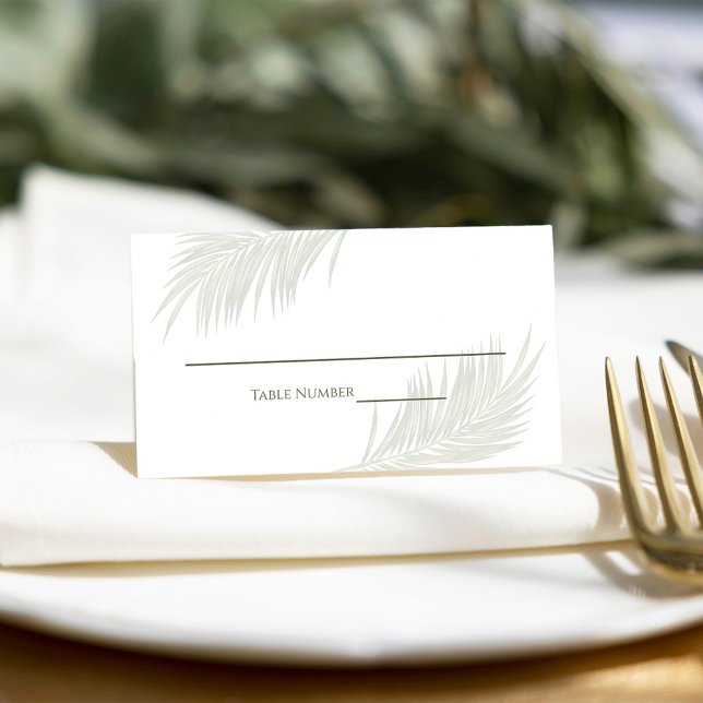 Carte De Placement Mariage Elegant Palm Feuille Réception Siège (Elegant green tropical palm leaves place card. )
