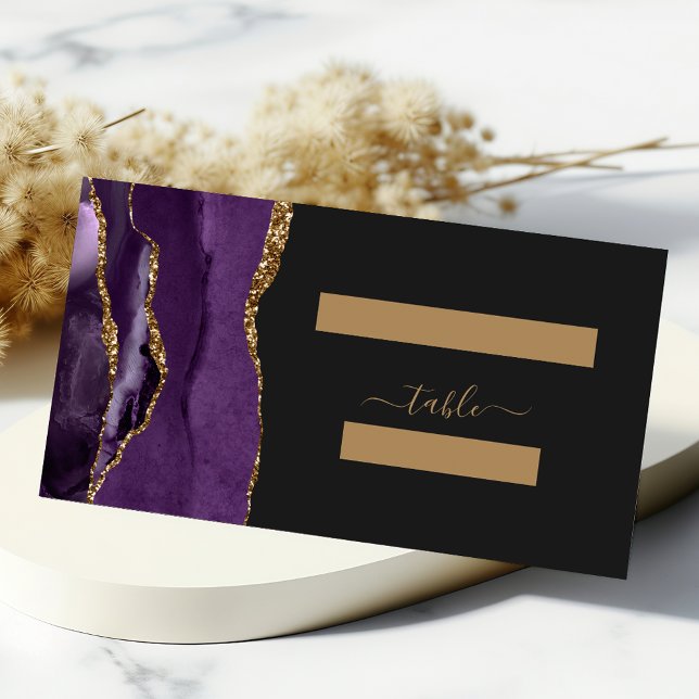 Carte De Placement Mariage élégant Violet Or Agate Foncé (Créateur téléchargé)