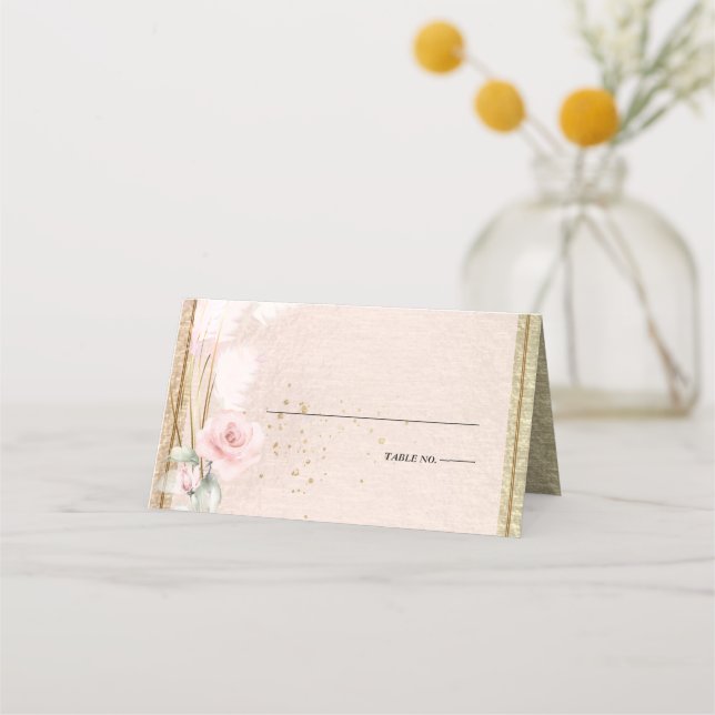 Carte De Placement Mariage | Élégante laiton rose pâle rose pâle (Devant)