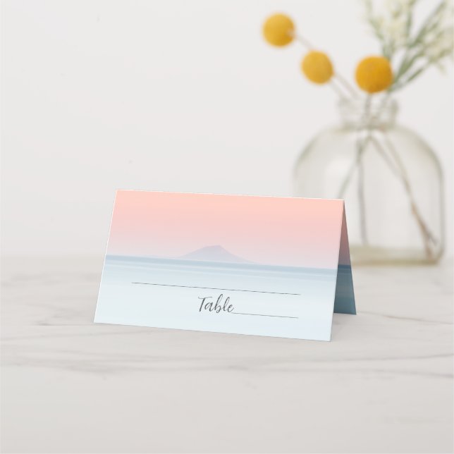 Carte De Placement Mariage en bord de mer sous le soleil couchant (Devant)