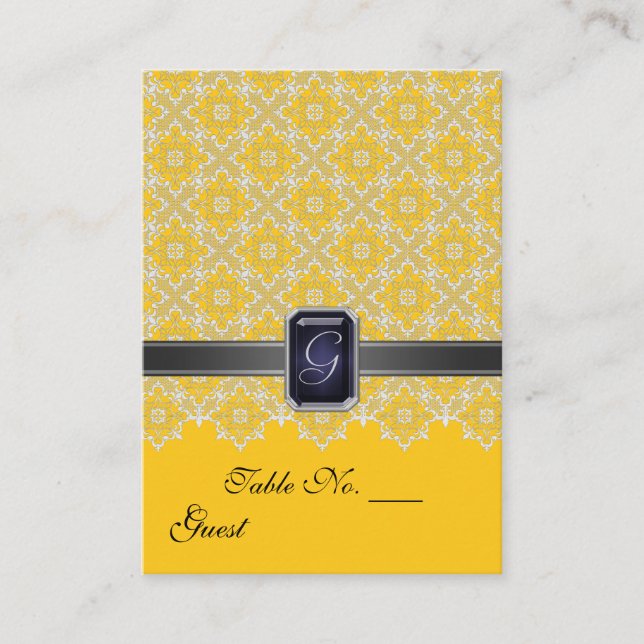 Carte De Placement Mariage en dentelle jaune et noire Table PlaceCard (Devant)