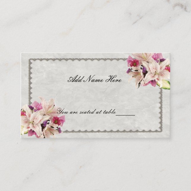Carte De Placement Mariage en marbre blanc Lily Floral Table Place Ca (Devant)