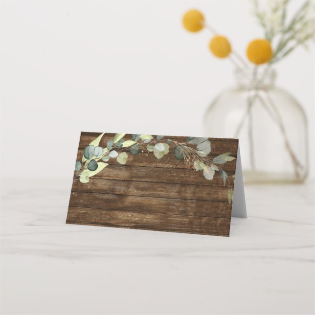 Carte De Placement Mariage Eucalyptus Bois rustique Campagne Verdure (Devant)
