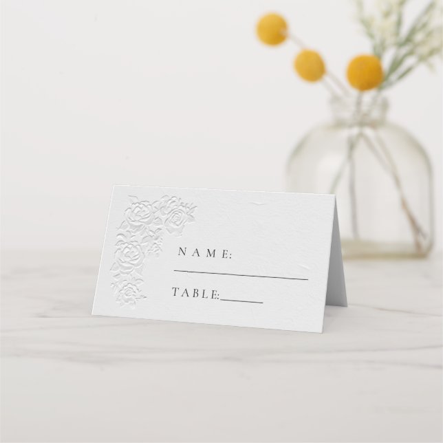 Carte De Placement Mariage Faux Roses Blanches Embossées (Devant)
