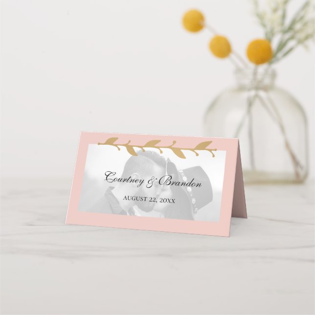 Carte De Placement Mariage Feuille Blush Modern Photo Gold (Devant)