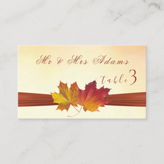 Carte De Placement Mariage Feuille de l'automne de l'or rouge (Devant)