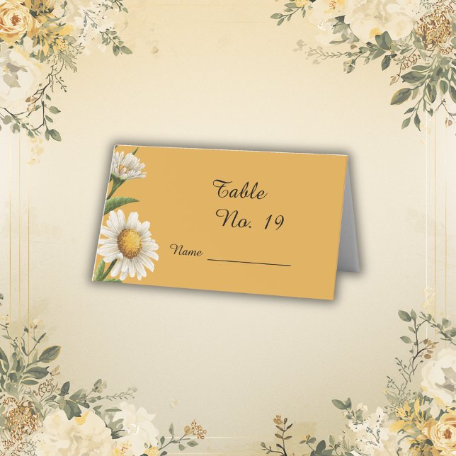 Carte De Placement mariage fleur de marguerite rétro blanc orange (Créateur téléchargé)