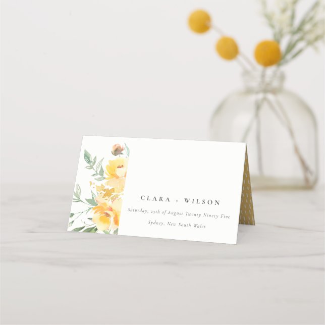 Carte De Placement Mariage Fleur de Rose Aquarelle Vert Jaune (Devant)