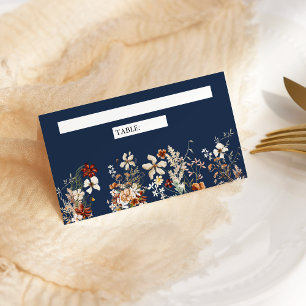 Carte De Placement Mariage Fleur de Terracotta Bleu Nuit