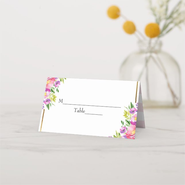 Carte De Placement Mariage Fleur Rose Et Or Faux Foil (Devant)