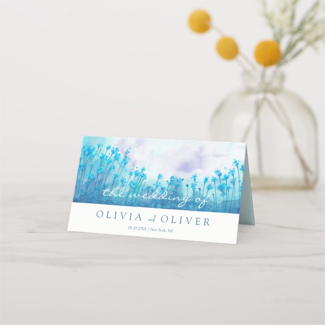 Carte De Placement Mariage Fleur sauvage bleu (Devant)