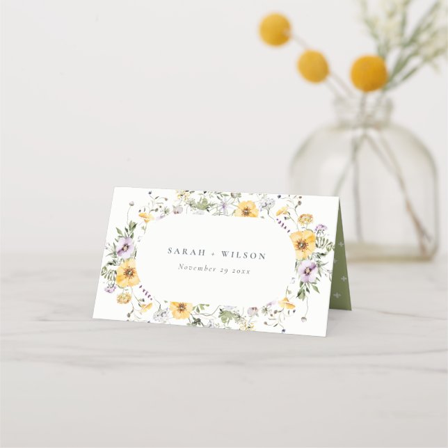 Carte De Placement Mariage Fleur sauvage circulaire Lilac jaune (Devant)