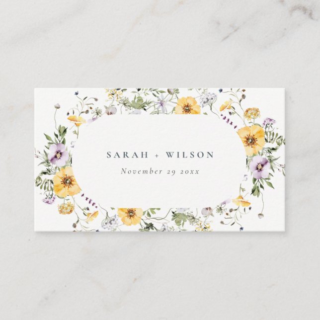 Carte De Placement Mariage Fleur sauvage circulaire Lilac jaune (Devant)
