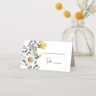 Carte De Placement Mariage Fleur sauvage élégant violet jaune