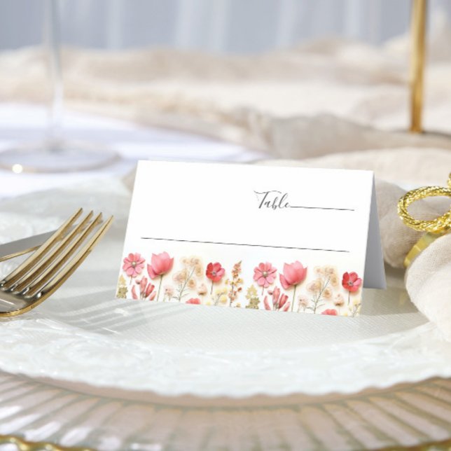 Carte De Placement Mariage Fleur sauvage Retro Pastel Pink Boho (Créateur téléchargé)