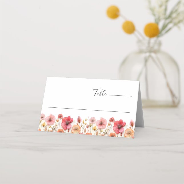 Carte De Placement Mariage Fleur sauvage Retro Pastel Pink Boho (Devant)