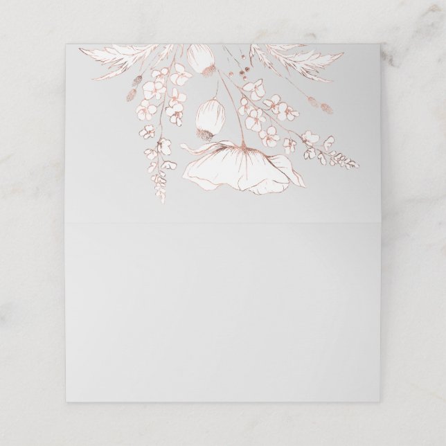 Carte De Placement Mariage Fleur sauvage tiré main or rose (Extérieur déplié)