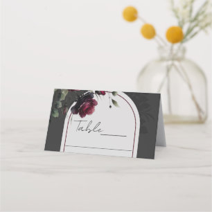 Carte De Placement Mariage Fleurie Gris Ombreux Roses Rouges Bordeaux