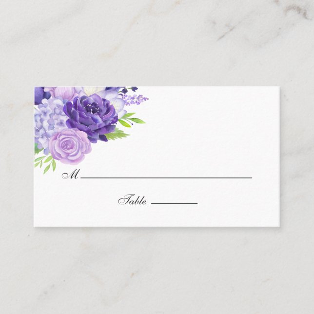 Carte De Placement Mariage Fleuris Aquarelle Ultra Violet (Devant)