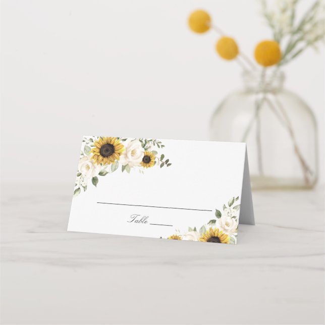 Carte De Placement Mariage Fleurs Blanches De Tournesol Verdure (Devant)