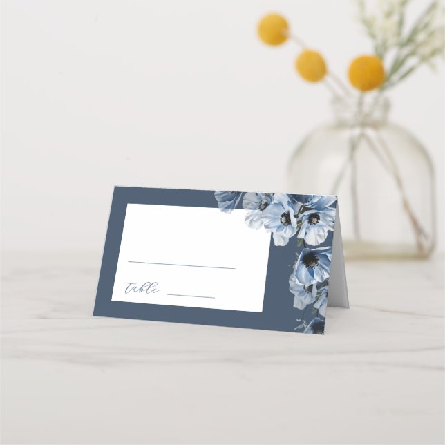 Carte De Placement Mariage Fleurs Bleues Artistiques (Devant)