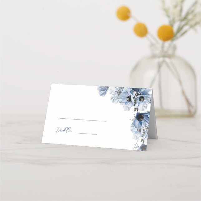 Carte De Placement Mariage Fleurs Bleues Artistiques (Devant)