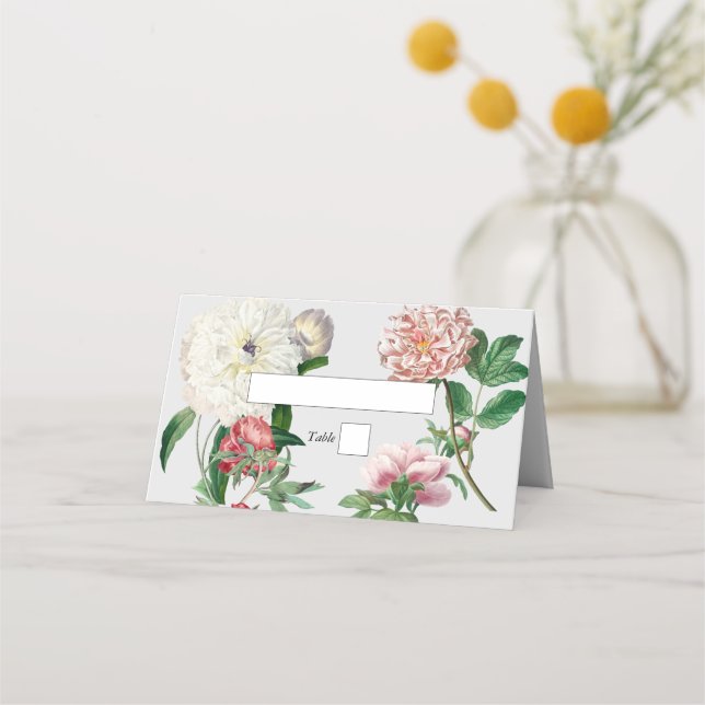 Carte De Placement Mariage Fleurs de Pivoines Blanches Rose Aquarelle (Devant)