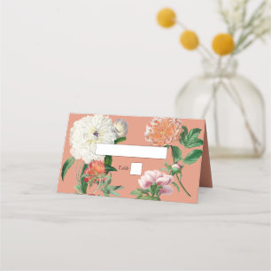 Carte De Placement Mariage Fleurs de Pivoines Rose Pêche Aquarelle