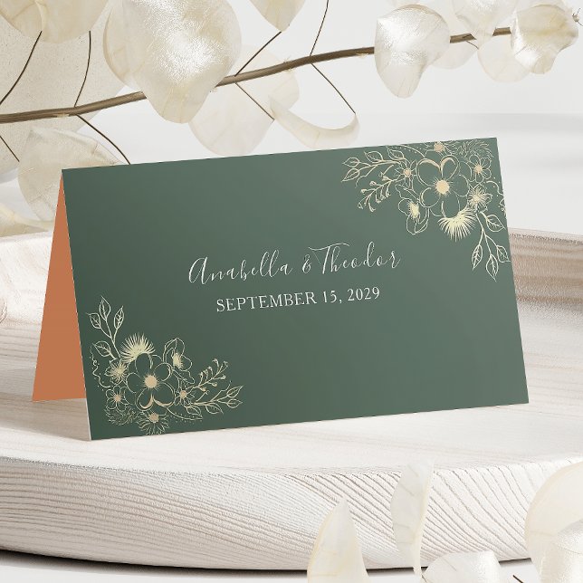 Carte De Placement Mariage Fleurs Terracotta et Vert Olive (Créateur téléchargé)