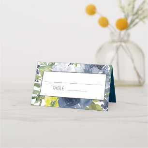 Carte De Placement Mariage floral aquarelle bleu marine jaune blanc