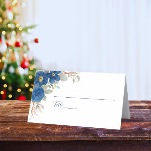Carte De Placement Mariage floral aquarelle bleu vintage