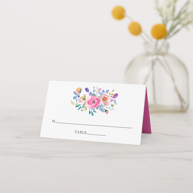 Carte De Placement Mariage floral aquarelle rose chaud (Devant)