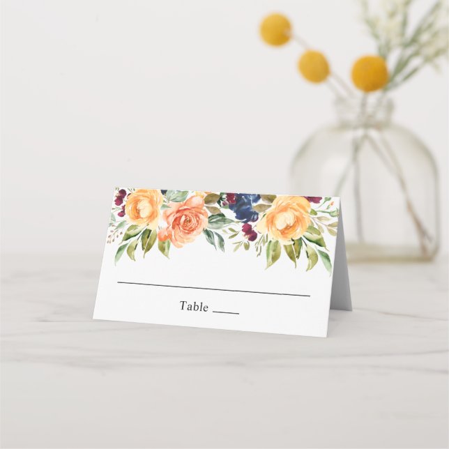 Carte De Placement Mariage Floral Aquarelle Rustique d'Automne (Devant)