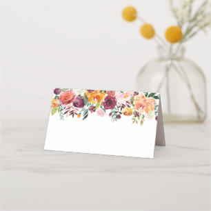 Carte De Placement Mariage Floral Automnal Monogramme au Ton Rosé de 