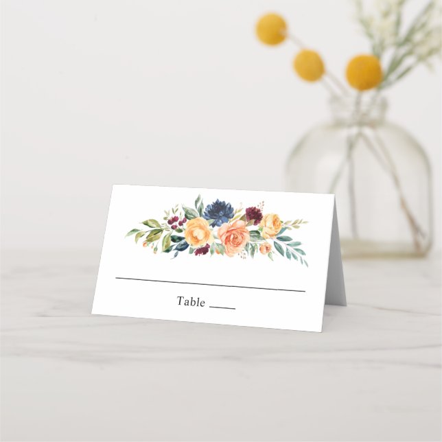 Carte De Placement Mariage floral automne personnalisé (Devant)