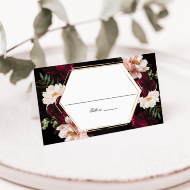 Carte De Placement Mariage Floral avec Pivoines Burgundy Blush Sombre (Créateur téléchargé)