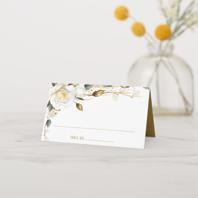 Carte De Placement Mariage Floral bio rose or (Devant)