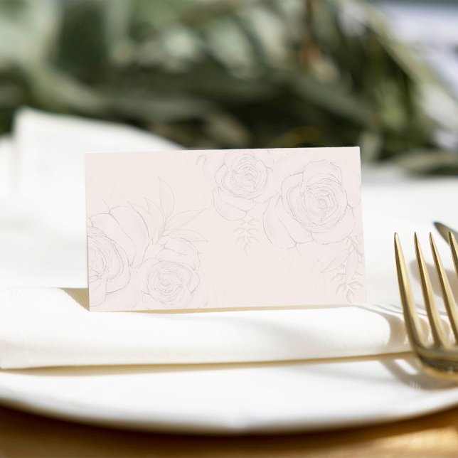 Carte De Placement Mariage floral blanc à aquarelle (Elegant floral blush black place card with soft taupe inside )