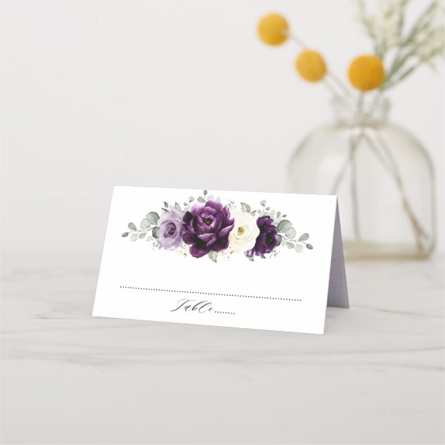 Carte De Placement Mariage floral blanc blanc blanc blanc de prune d' (Devant)