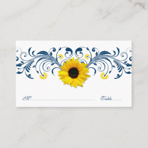 Carte De Placement Mariage floral bleu bleu marine tournesol blanc
