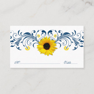 Carte De Placement Mariage floral bleu bleu marine tournesol blanc