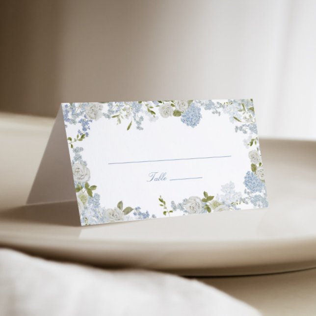 Carte De Placement Mariage floral bleu doux romantique (Créateur téléchargé)