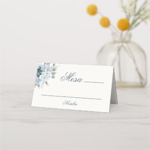 Carte De Placement Mariage Floral Bleu espagnol