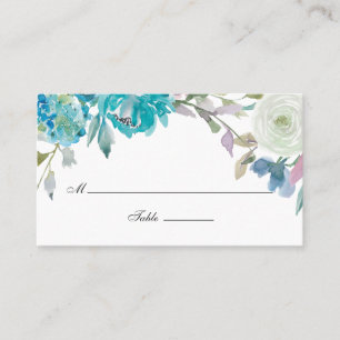 Carte De Placement Mariage floral bleu et turquoise