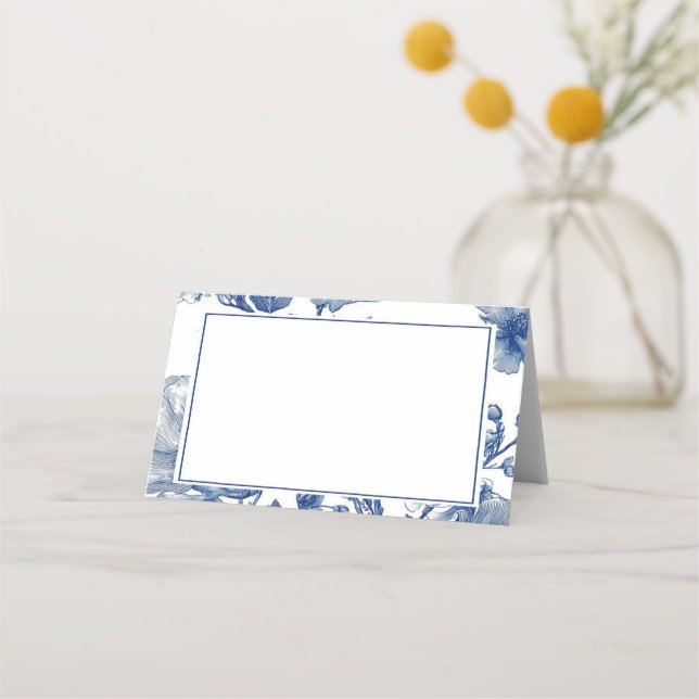 Carte De Placement Mariage floral bleu marine  (Devant)