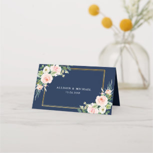 Carte De Placement Mariage floral bleu marine et couleur bleu marine